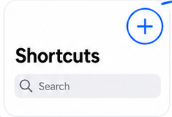 Shortcuts screen with plus button
