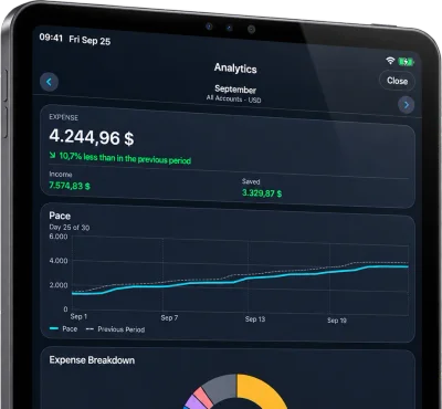 Análises do Cashful no iPad: gastos do mês por categoria